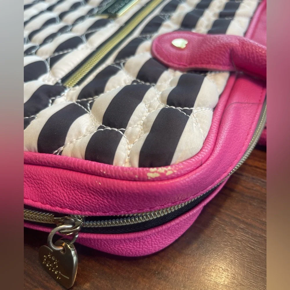 Betsey Johnson Pink and Black Quilted Laptop Bag